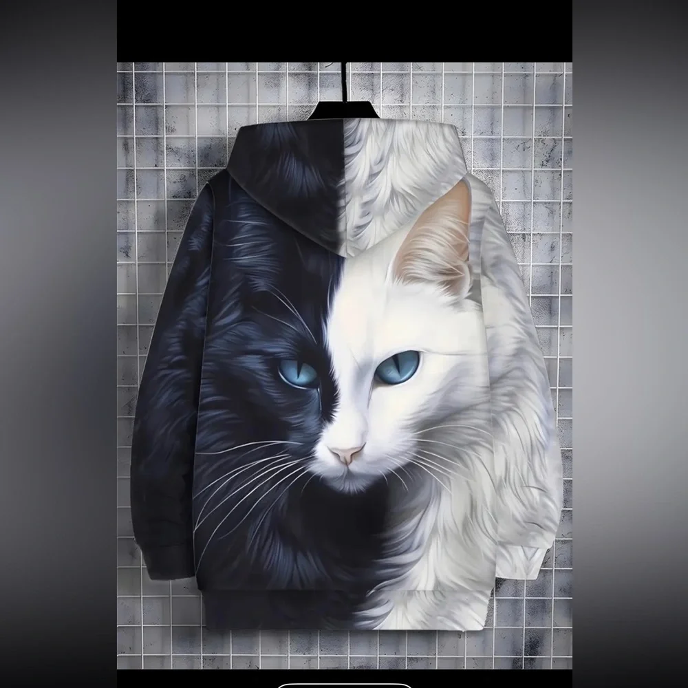 Black and White Cat Hoodie. UNISEX